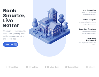 Hero section for Framer built with Frameblox UI kit 3d bank blue finance framer header headline hero kit landing light saas template ui ui design webdesign website