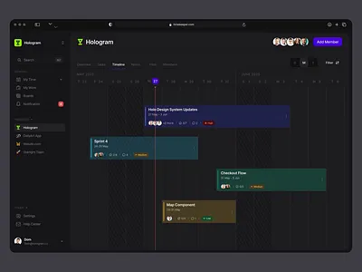 Timeline Dashboard animation calendar clean concept darkmode dashboard design drag drop interaction managment minimal motion navigation task timeline ui ux web app