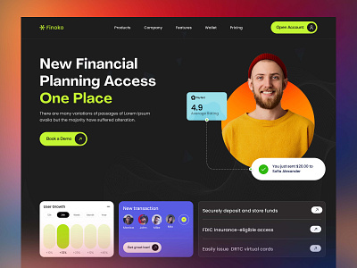 Fintech Website: Header Exploration banking web finance fintech fintech website header header exploration headers hero hero section home page landing page modern website ui ux web applications web header website website design website development