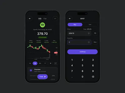 Stock Trading App dark theme design finance fintech interface invest app investment mobile stocks stocks app trading trading app ui ux