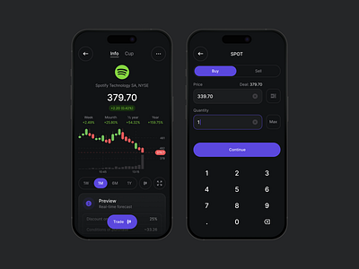 Stock Trading App dark theme design finance fintech interface invest app investment mobile stocks stocks app trading trading app ui ux