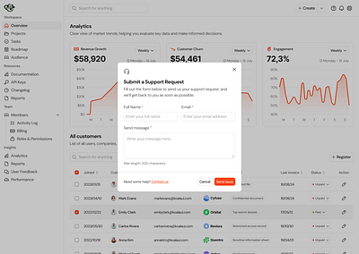 Support request · Koala UI button clean dashboard dialog input landing page light light mode modal product design saas saas design ui ui design