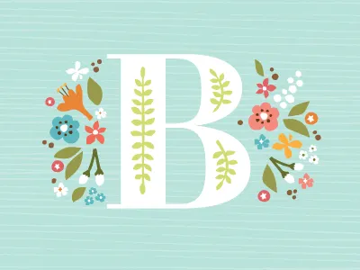 Storybook Initial childrens art floral illustration lettering