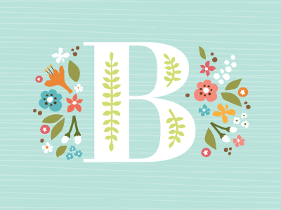 Storybook Initial childrens art floral illustration lettering