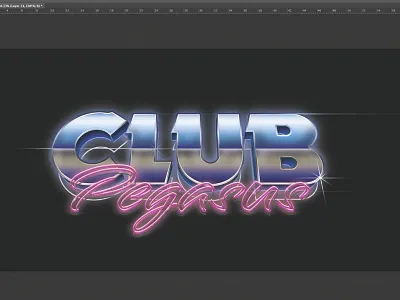 Club Pegasus 80s metallic retro script typography