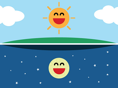 Sun & Moon clouds design flat friendship happy illustration moon sky smiles space sun