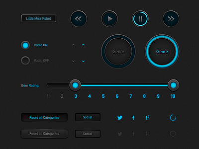 UI board board button dark fast forward glow nightlife pause play slider ui