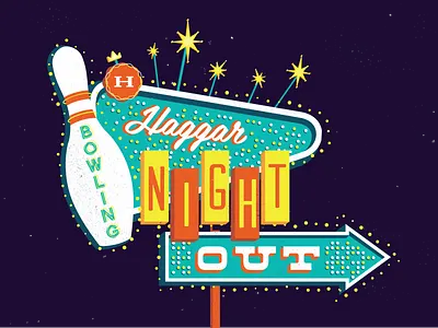 Haggar's Bowling Night Out bowling clothing haggar illustration mid century modern night sign texture vintage