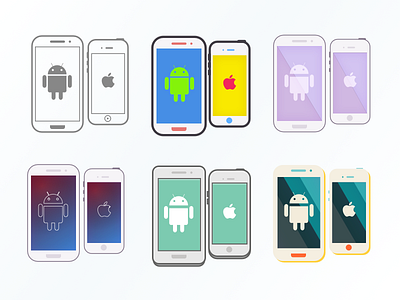 Six different styles android illustration iphone mobile vector