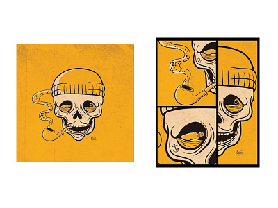 Sea Skull bottle cool graphic horros illustration pipe pirate sailor sea skull wave yellow