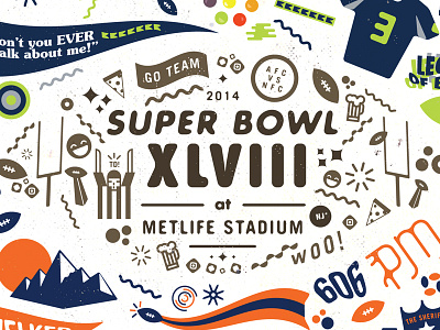 Super Bowl XLVIII broncos denver football illustration seahawks seattle super bowl xlviii