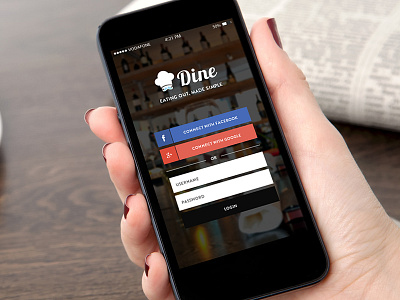 Dine app - Login view app branding identity interface iphone logo mobile ui user interface ux