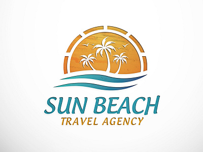 Sun Beach Logo beach booking for sale hotel logotype ocean palm tree resort sea spa sun travel