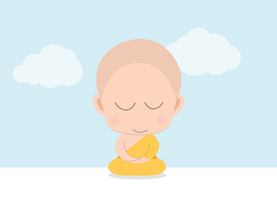Buddah avatar cartoon character cute flat illustration man vector