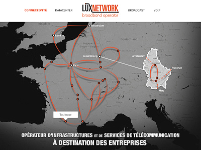 Header with europe map broadband broadcast connectivity datacenter europe flux map network operator réseau stream voip