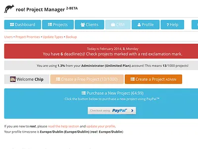 Roo Project Manager application dashboard manager roo