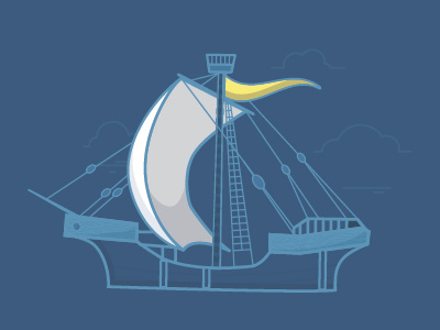 Holy Ship! clouds flag grain illustration line drawing sail ship wood