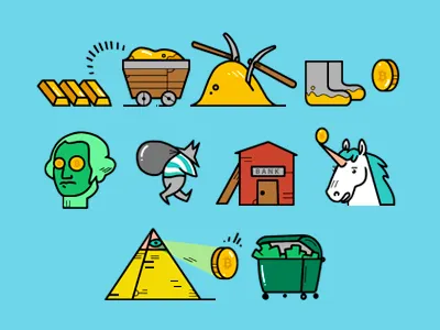 legend of bitcoin andrey smirny bitcoin flat gold illuminati illustration internet look at me money unicorn