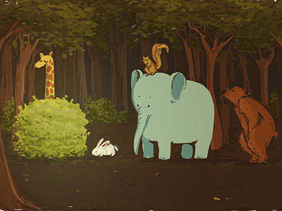 Public Bathroom animals bear elephant forest giraffe illustration rabbit squirrel wood