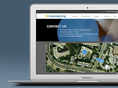 Headspring Contact Page balderdash black blue contact page header headspring mac map subheader website