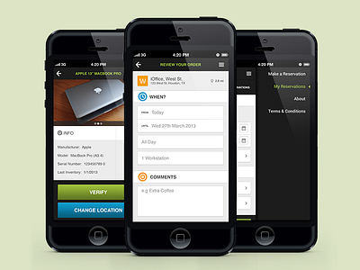 iOffice mobile app mockups balderdash buttons form green ioffice mobile navigation web app