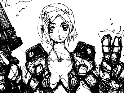 Big Glove Girl anime big big gun girl gloves gun manga mecha pen rough sketch sketchy