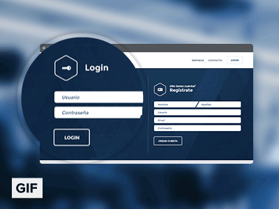 Login and register blue flat gif hexagon key login outline register