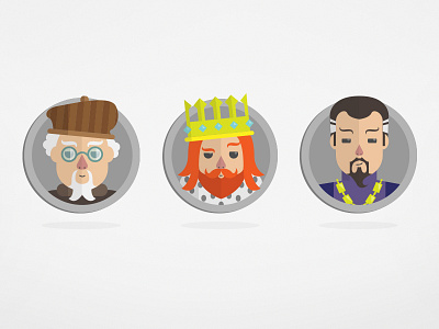 King, Advisor & Noble face fantasy flat icon illustration king noble portrait vector