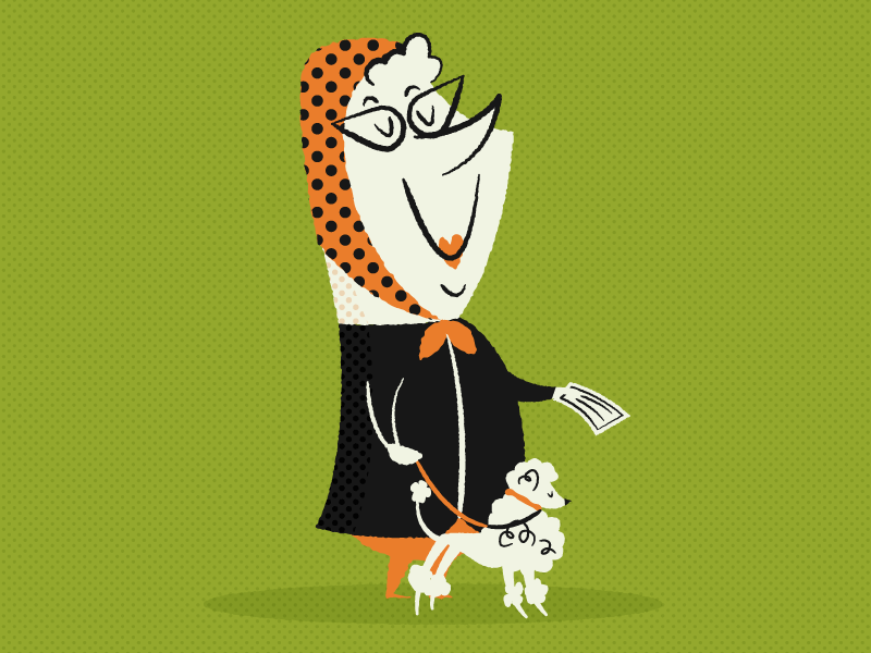 Grandma and her poodle dog fluff grandma illustration old poodle retro