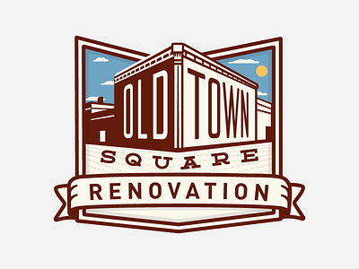 Renovation. badge brand building logo old square town