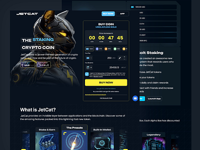 JETCAT - Cryptocurrency Website cat coin countdown timer cryptocurrency dark theme design digital currency futuristic theme illustration interactive design modern design ui ui design ux ux design uxui web design web interface website website design