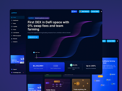 Gratitude - Finance Platform blockchain cashback crypto cryptocurrency defi dex finance platform landing page layout design referral rewarding interface staking swap fees tokens trading ui user friendly ux ux design web3