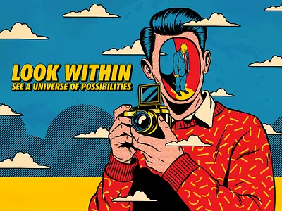 Look within illustration optmism popart psychedelic retro surrealism vector vintage vision