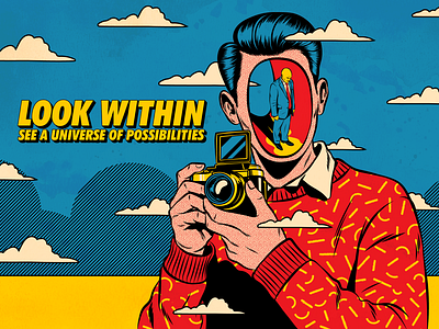 Look within illustration optmism popart psychedelic retro surrealism vector vintage vision