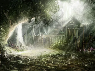 Green Lodge environment forest green jungle landscape sunray