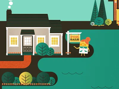 Beachfront property adorable beach bush cute garden grain house illustration real estate texture tree water