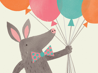 Aardvark aardvark animals balloons bowtie illustration in progress watercolour