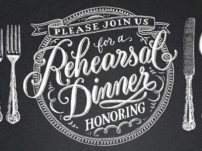 Rehearsal Dinner Chalkboard Invitation chalkboard dinner drawn lettering hand lettering invitation place setting plate rehearsal dinner