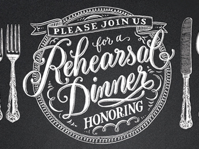 Rehearsal Dinner Chalkboard Invitation chalkboard dinner drawn lettering hand lettering invitation place setting plate rehearsal dinner