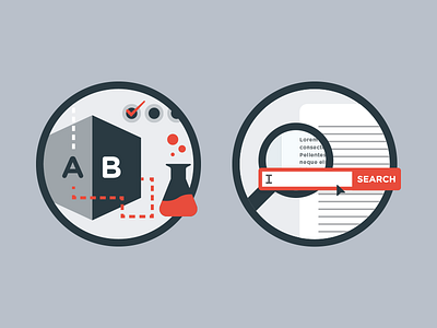 SEO analytics blue gray magnify optimize red search test