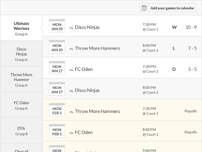 Team Schedule design football schedule sport ui ux
