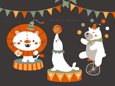 The circus is in town animal bear circus cute drawing illustration juggle kawaii lion retro seal vintage