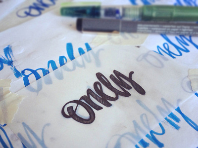 "Onely" in progress brush calligraphy custom handmade lettering script sketch typography