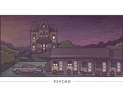 Psycho architecture buildings crazy creepin illustration movie vector windows