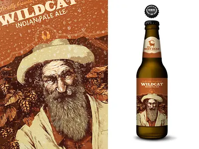 OBH Wildcat IPA Label beer bottle branding cap crown illustration label logo orange pint