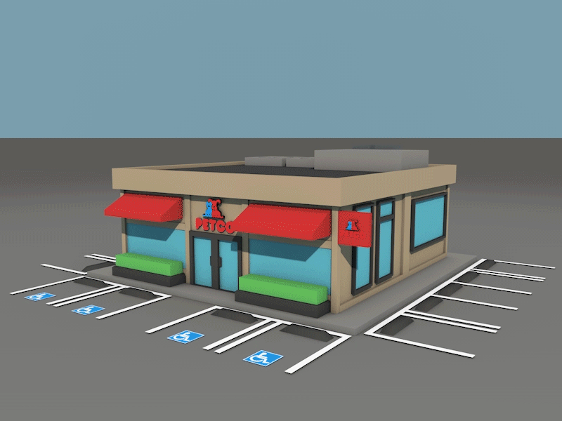 Petco 3d building car graphic design low low poly motion graphics poly set design