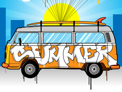 Summer Van drops graffiti illustration summer surf urban van vector