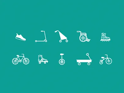 Heels And Wheels Icons bicycle bike blades icons scooter skates sneaker stroller tricycle unicycle wagon wheelchair