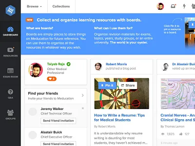 Meducation Dashboard Concept blue cards content dashboard education learning medical medicine
