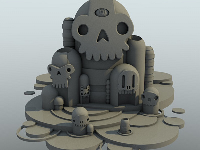 Skull mountain 3d illustration cinema 4d clay model rendering skull mountain wip